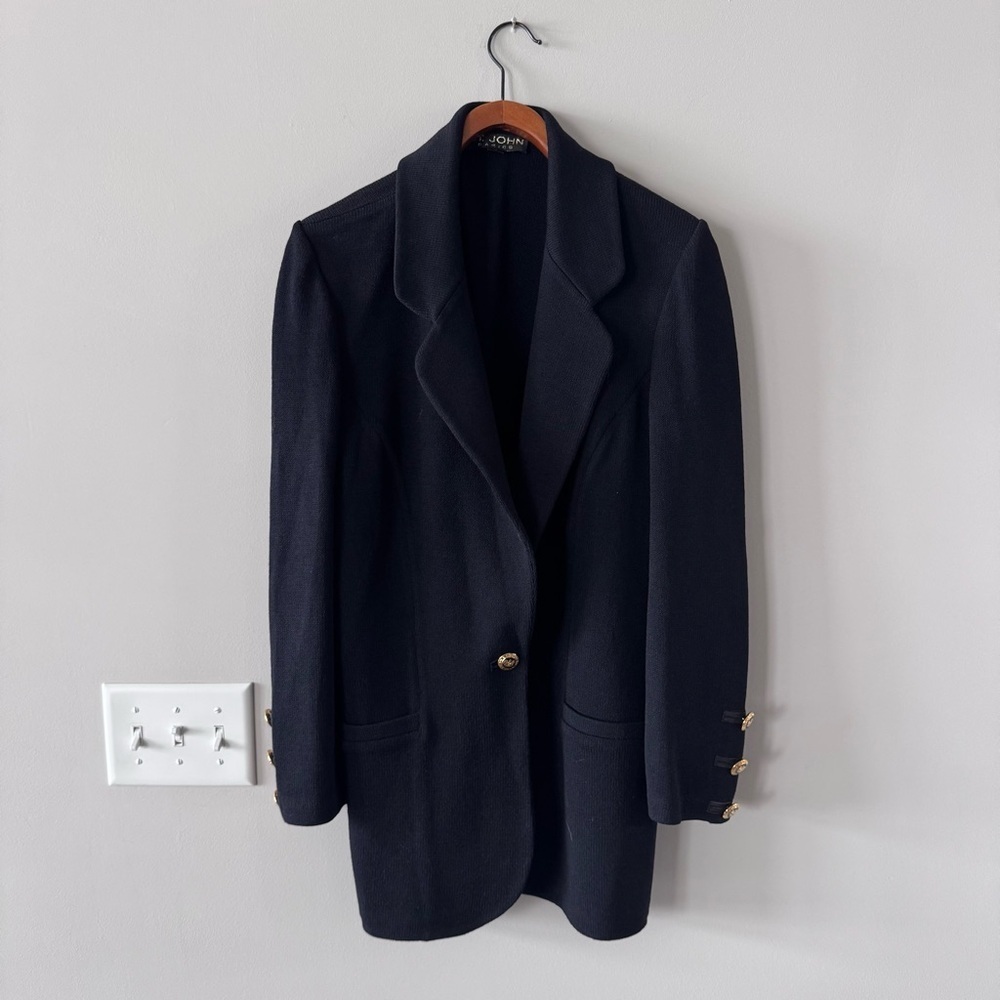 Vintage! St. John Basics Santana Knit Single Button Blazer - Gold Crest Buttons